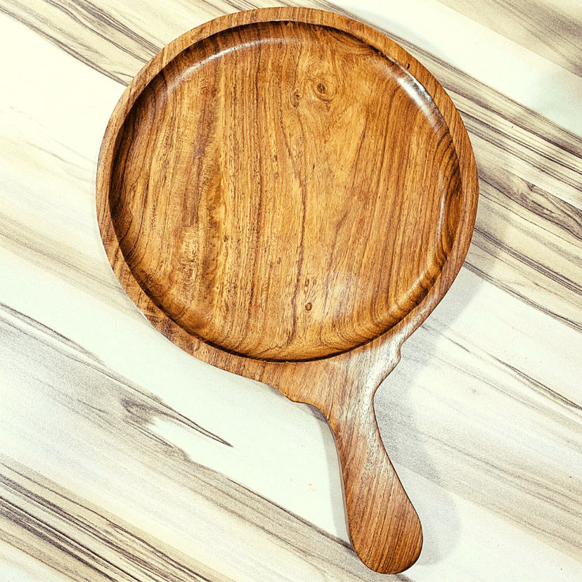 Homefrills Hand-Crafted Sheesham Wood Pizza Pan, Pizza Serving Tray Pizza & Snack Serving Plate/Tray/Dish for Kitchen,Home,Café,Restaurants Size-9 Inch view 2