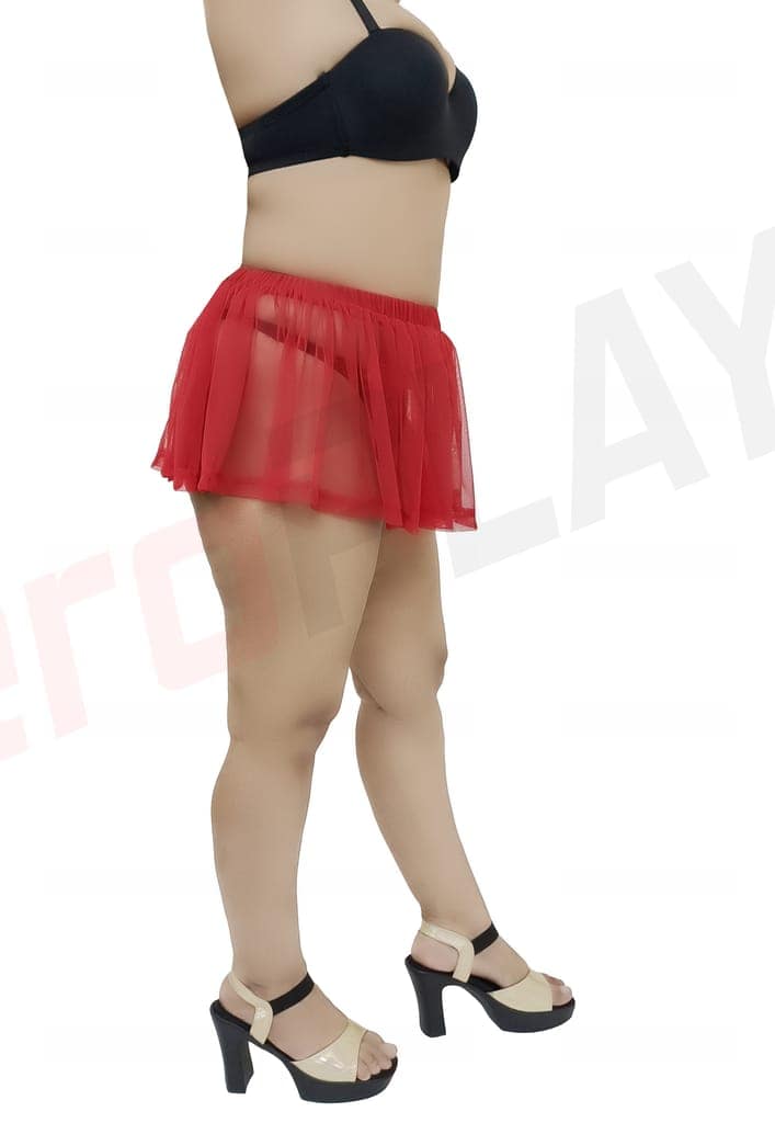 Girls and Women Casual, Beach, Swim, Honeymoon and Club Wear Transparent Red See Through Micro Skirt view 3
