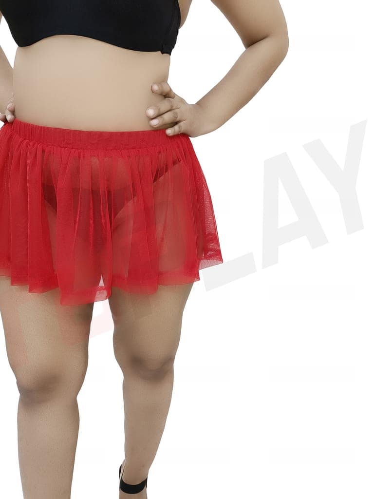 Girls and Women Casual, Beach, Swim, Honeymoon and Club Wear Transparent Red See Through Micro Skirt view 4