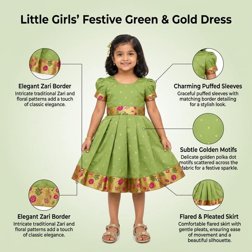 luster Frock taffata-Paithani Age (0 to 5) (0-3 Months, Mehendi) view 4