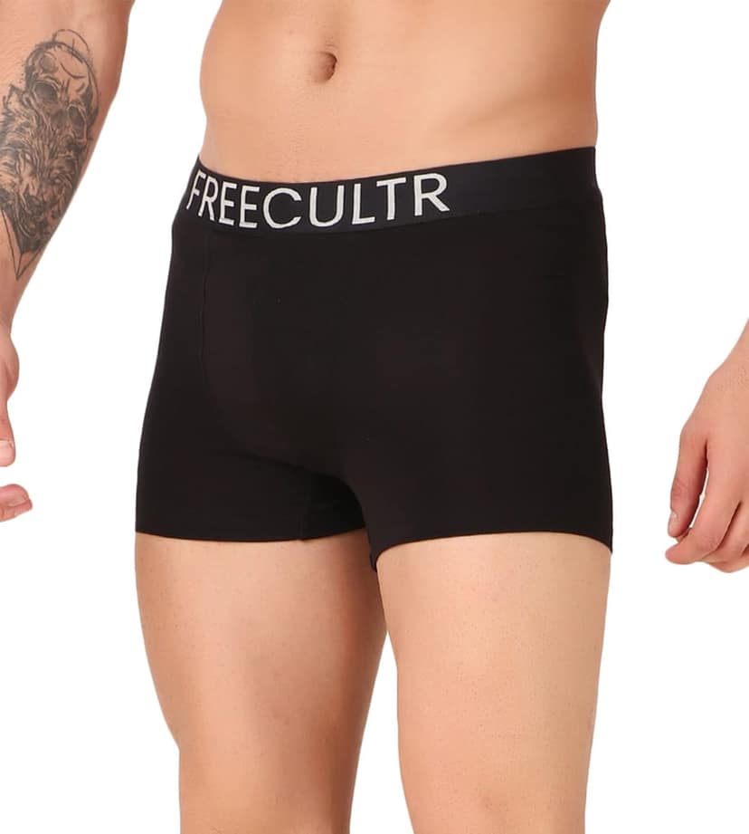 Freecultr Men's Underwear Organic Cotton (Ultrasoft Waistband) Premium Snug-Fit Trunk Pack of 2-Black,White view 8