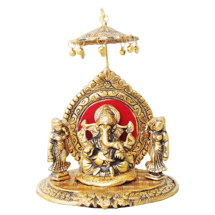 Aluminium Ganesh Ji Idol With Riddhi Siddhi � Gold Finish Showpiece, Height : 8.5 Inch (ASMAS133 G) view 2