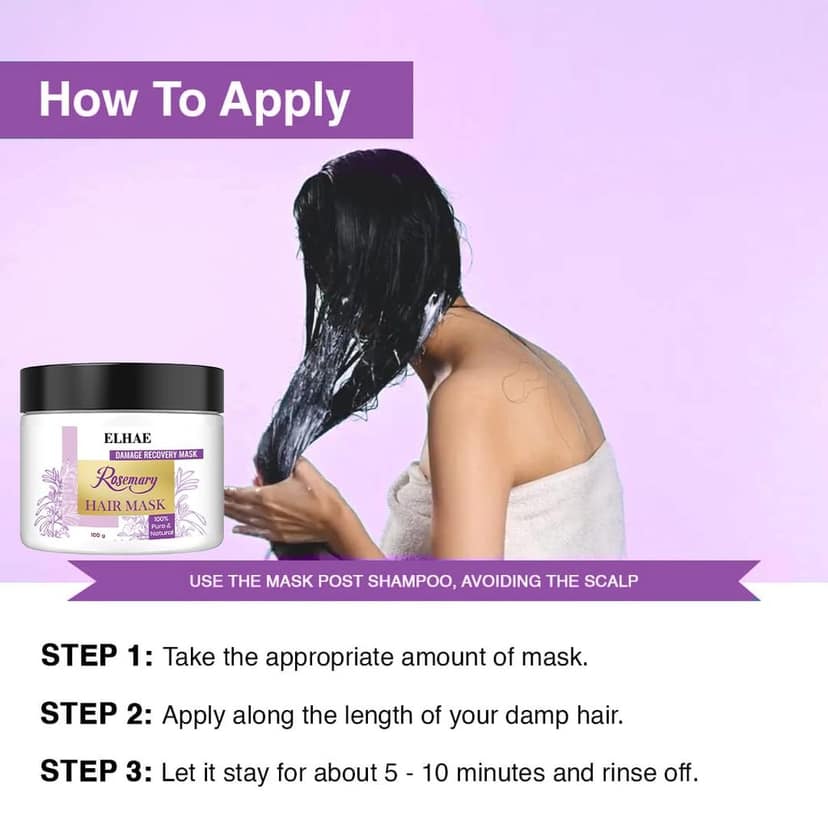 ELHAE Rosemary Hair Mask for Damage Recovery � Deep Conditioning & Nourishment for Healthier, Stronger Hair � 100% Pure & Natural, 100g view 2
