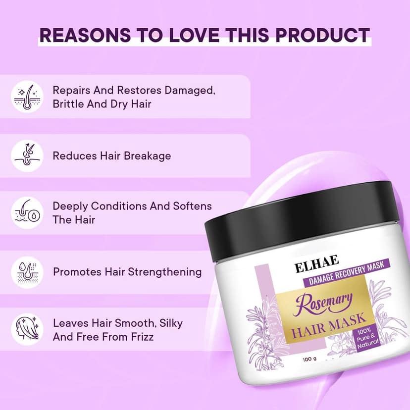 ELHAE Rosemary Hair Mask for Damage Recovery � Deep Conditioning & Nourishment for Healthier, Stronger Hair � 100% Pure & Natural, 100g view 6