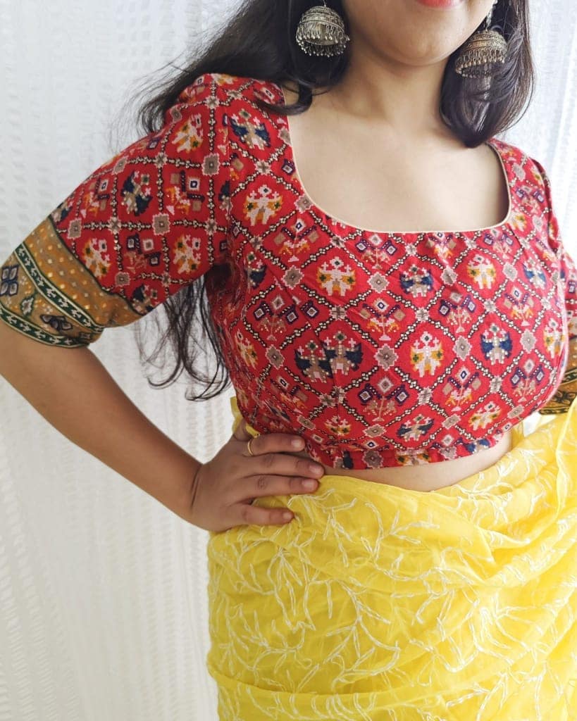 Crepe Silk Stitched Blouse Red Color Patola Print-7986 view 2
