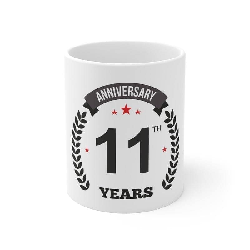 DARSHANS Ceramic 11th Anniversary Printed Coffee Mug (Color: White, Capacity:330ml)