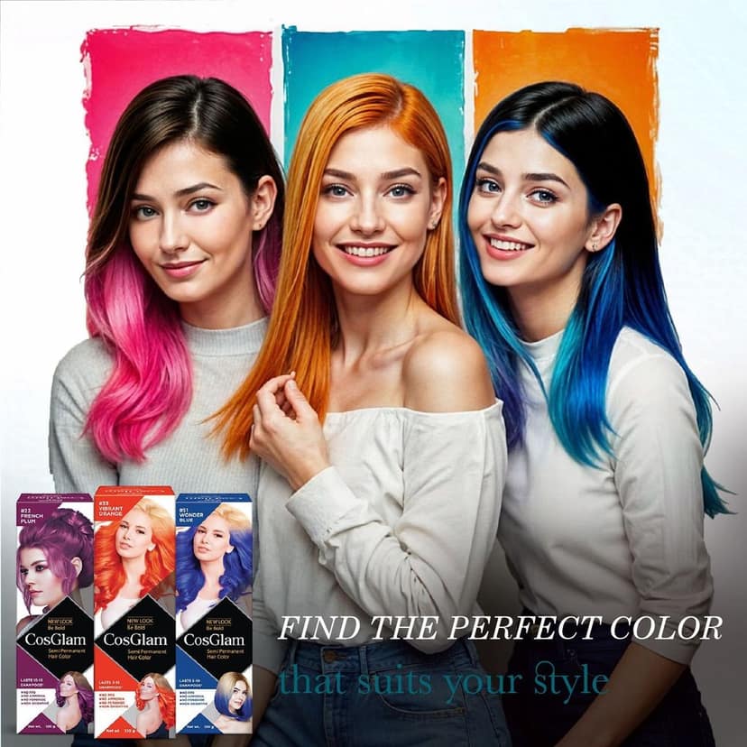 COSGLAM Semi Permanent Hair Color, No Peroxide, Non Oxidative, Ammonia Free Hair Colour 52 Peacock Blue - 120gm view 10