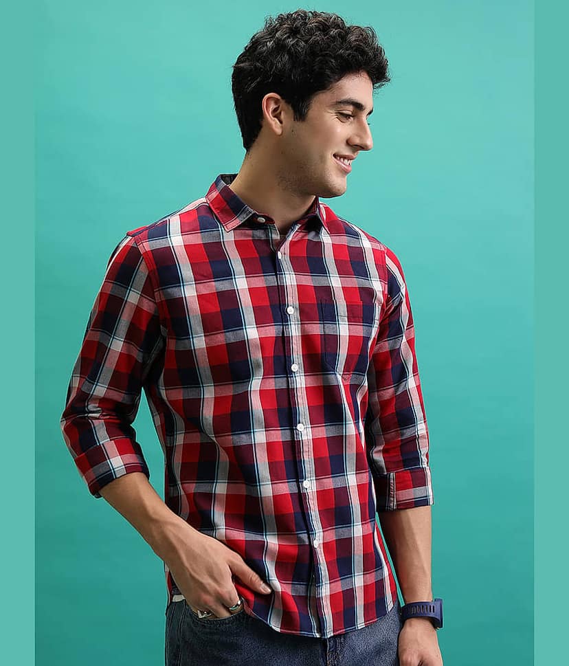 Highlander Cotton Blend Slim Fit Checks Full Sleeves Men's Casual Shirt - Multicolor ( Pack of 1 ) view 6
