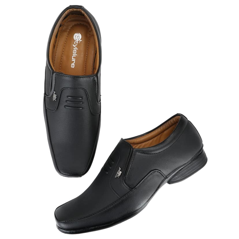 Stylelure Synthetic Leather Black Formal Office Shoes Slip On For Men view 6
