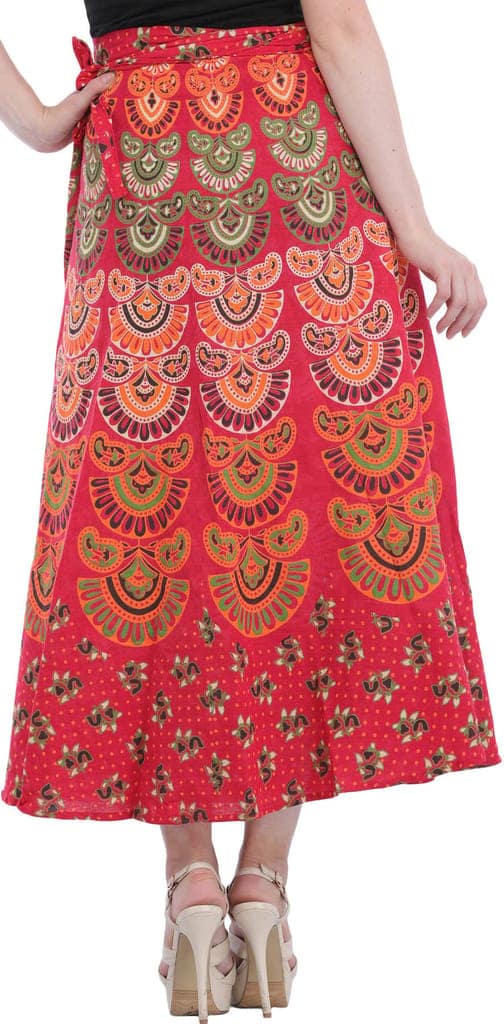 Barberry Block-Printed Sanganeri Wrap-Around Skirt from Pilkhuwa view 3