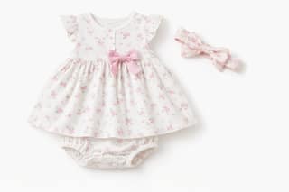 Baby Girls' Floral Cotton Dress Romper with Matching Bow Headband