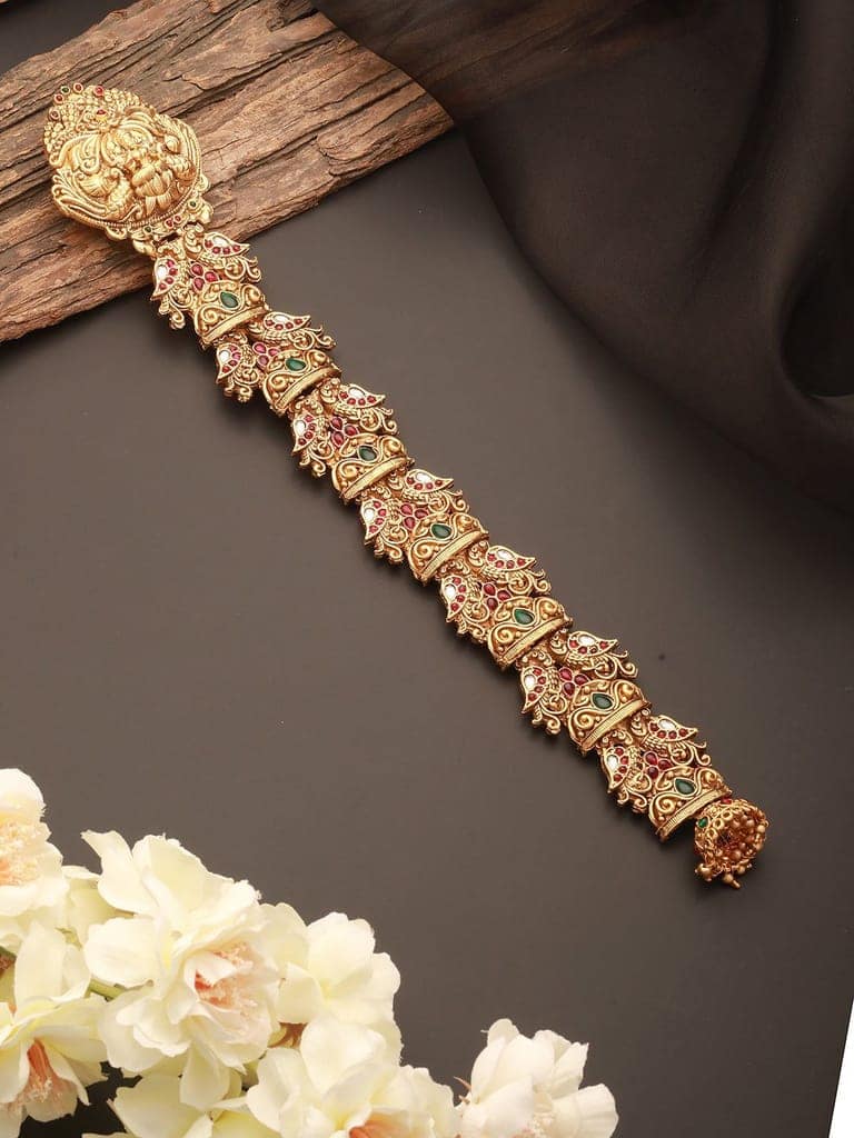 Gold Plated Red Kempo Studded Nagas Lakshmiji Peacock Temple Jadai Billa Bridal Hair Braid Choti