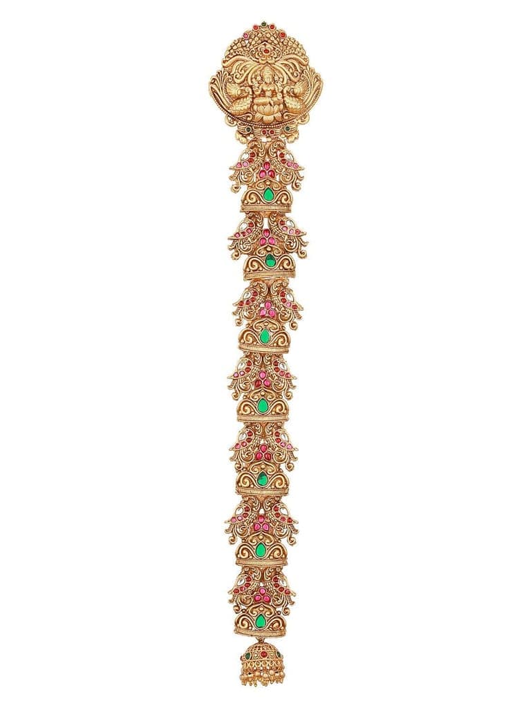 Gold Plated Red Kempo Studded Nagas Lakshmiji Peacock Temple Jadai Billa Bridal Hair Braid Choti view 5
