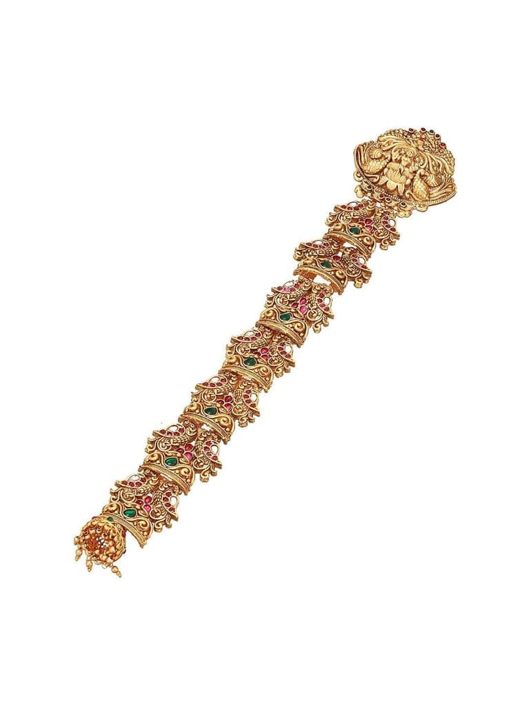 Gold Plated Red Kempo Studded Nagas Lakshmiji Peacock Temple Jadai Billa Bridal Hair Braid Choti view 6