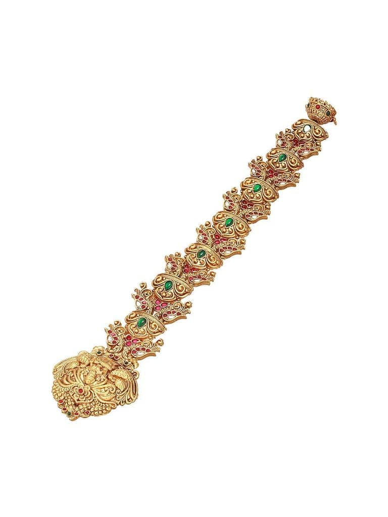 Gold Plated Red Kempo Studded Nagas Lakshmiji Peacock Temple Jadai Billa Bridal Hair Braid Choti view 8