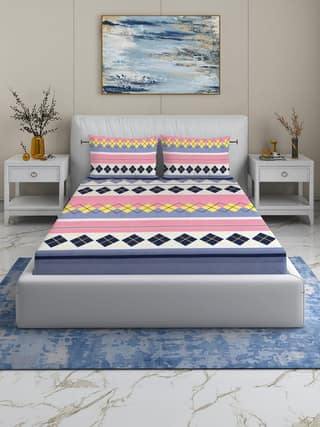 Quirky Home Rome Collection Premium Cotton Blend 180 TC Flat Double Wrinklefree Bedsheet with 2 Pillow Covers, Pink Diamond