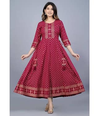 Mishree Collection - Maroon Rayon Women's Anarkali Kurti ( Pack of 1 )