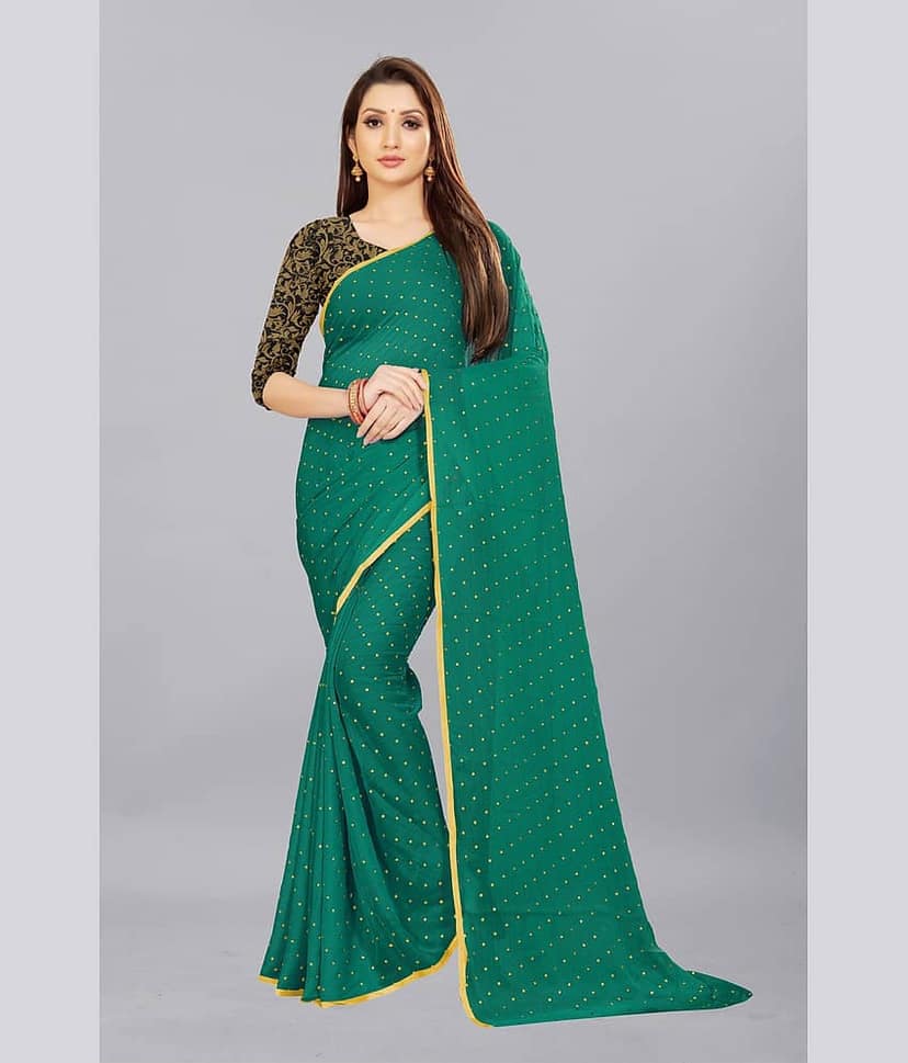 Rhey Chiffon Printed Saree With Unstitched Blouse Piece ( Blue )