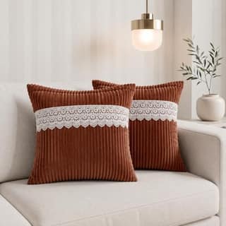 RD TREND Cushion Cover 16 Inch x 16 Inch | Decorative Lace Trim with Corduroy Double-Sided Striped Sofa Pillow 2