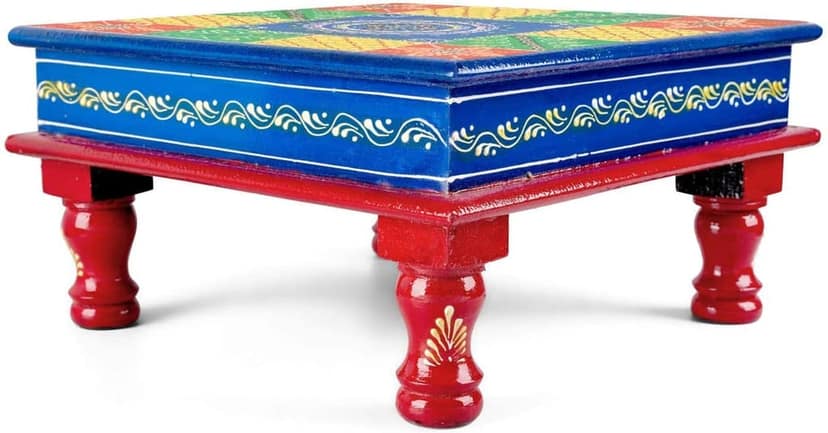 Wood_To_Cart Pooja Bajot Stool/Pooja Decor/Painted Chowki/Painted Patla/Chowki for Daily Prayer/Sitting Chowki for All Purpose(12x12x6 inches | Multicolor) view 2