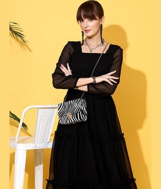 Sheetal associates Women Georgette Solid Fit & Flare Dress ( Black )