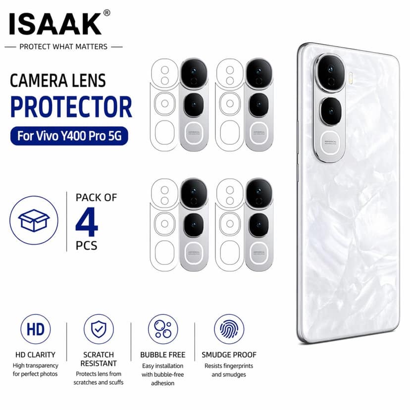 ISAAK Back Camera Lens Protector compatible for Vivo Y400 Pro (Pack of 4)