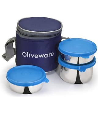 Oliveware Lovely Stainless Steel Lunch Box 3 Container (Pack of 1)