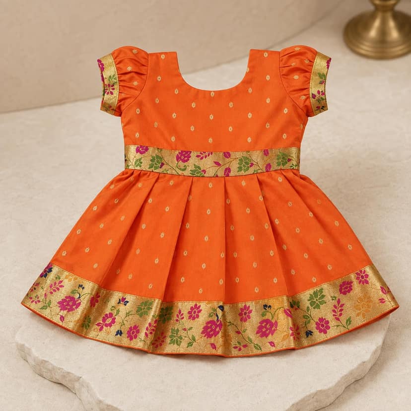 luster Frock taffata-Paithani Age (0 to 5) (2-3 Years, Orange) view 2