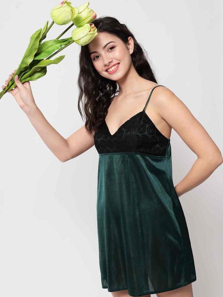 Hot Bridal Honeymoon Babydoll and Bikini Dress-Green-B40Gb view 7