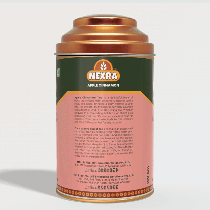 Nexra - Apple Cinnamon Tea - 100g Tin Box | Whole Leaf Herbal Blend with Natural Apple and Cinnamon Flavors view 2