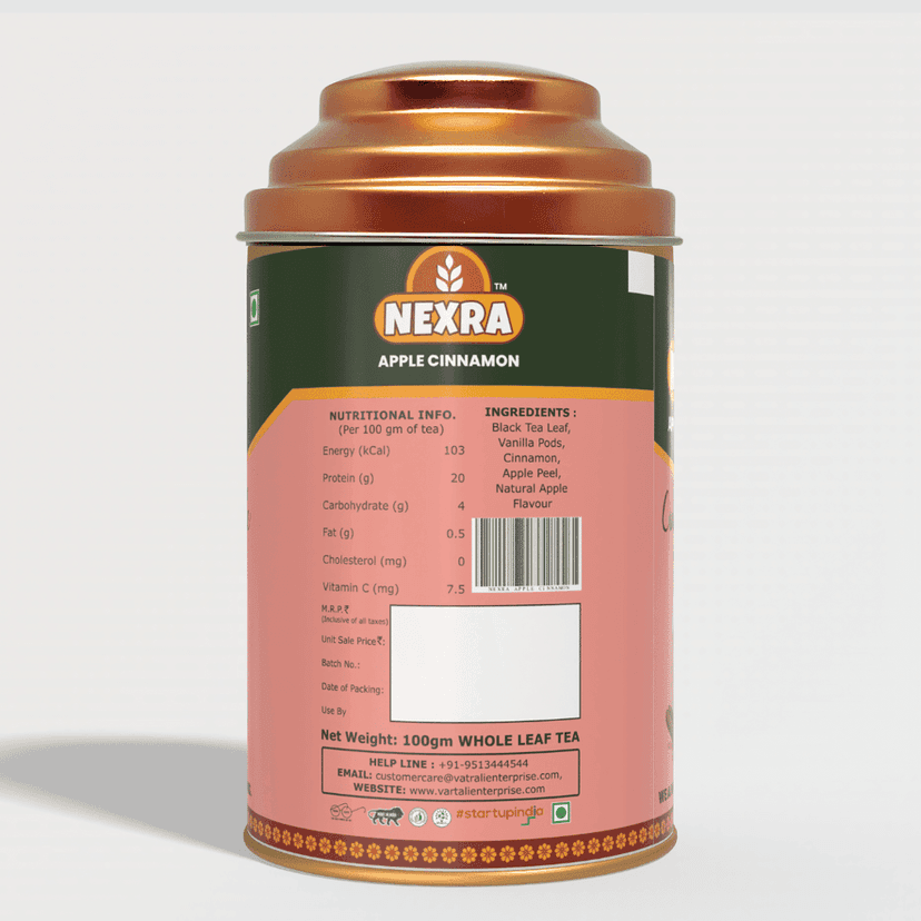 Nexra - Apple Cinnamon Tea - 100g Tin Box | Whole Leaf Herbal Blend with Natural Apple and Cinnamon Flavors view 3