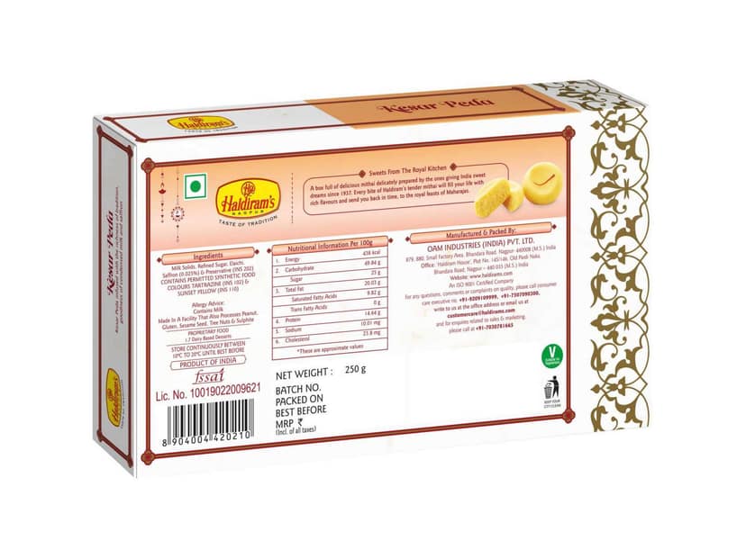 Haldiram's Kesar Peda Packed Sweets - 250 Gm - Pack of 2 view 2