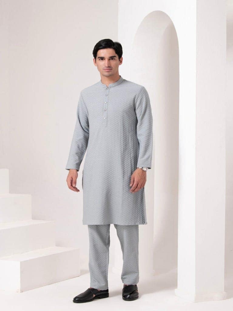 Tonal Emb Kurta Set view 10