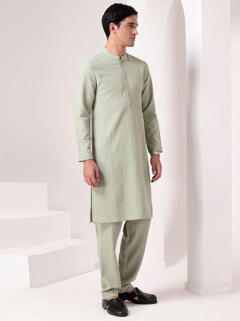 Tonal Emb Kurta Set view 3