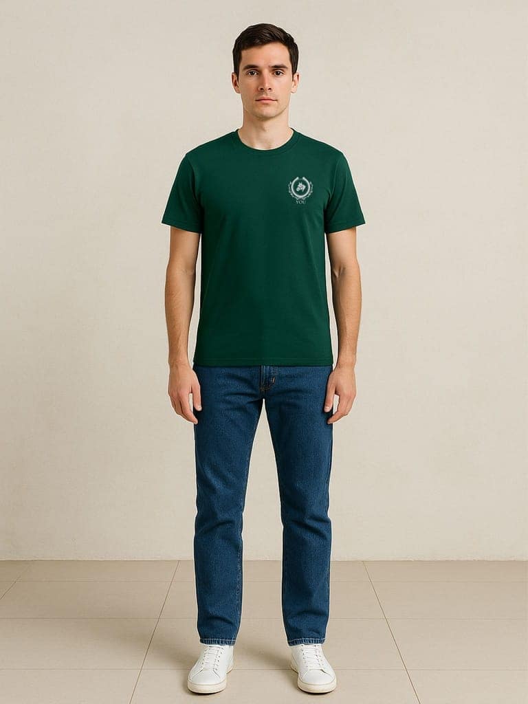 Cotton Green Plain Round neck T-Shirt view 4