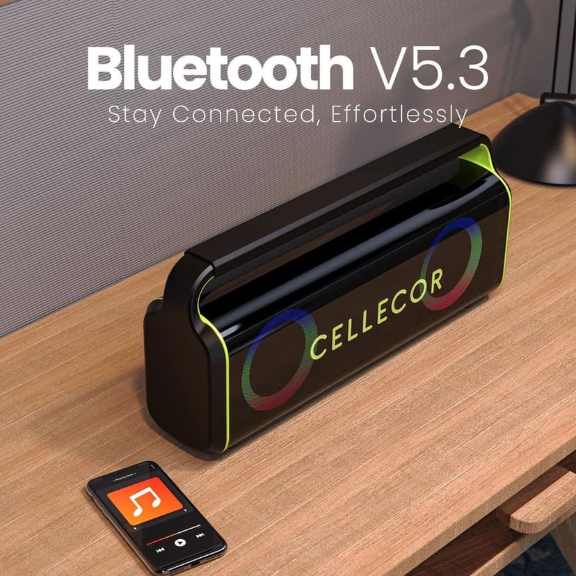 CELLECOR CBS-04 Thunder 120W RMS Bluetooth Speaker with 10 Hours Playtime | TWS Mode | Multiple LED Light Modes | Eco Adjuster | Dual EQ Modes | Multiple Connectivity Wireless Portable (Black Neon) view 7