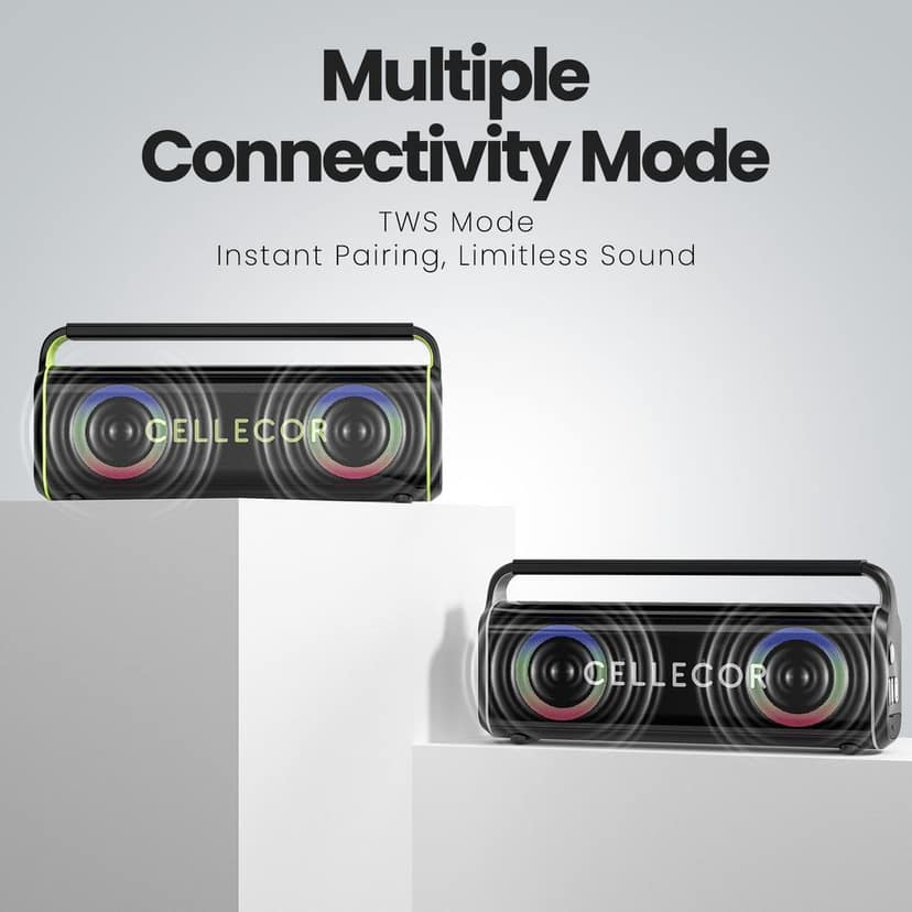 CELLECOR CBS-04 Thunder 120W RMS Bluetooth Speaker with 10 Hours Playtime | TWS Mode | Multiple LED Light Modes | Eco Adjuster | Dual EQ Modes | Multiple Connectivity Wireless Portable (Black Neon) view 8