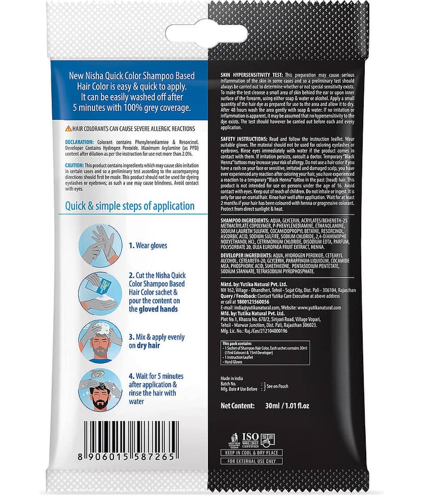 Nisha 5 Minute Shampoo Hair Colour Original Black 20ml Pack of 8, 5 Weeks Long Lasting Hair Colour Shampoo view 2