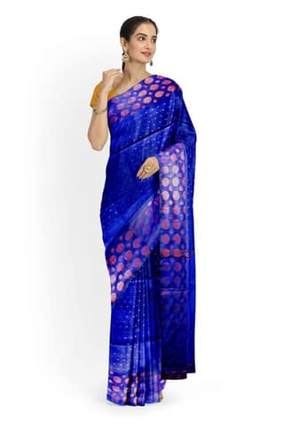 Handloom Saree On A Blue Saree Base