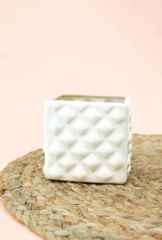 Pure Elegance Ceramic White square diomond cut planter pot