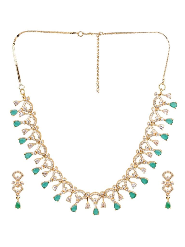 Cardinal American Diamond Green Color Stone Gold Plated Choker Necklace Set view 2