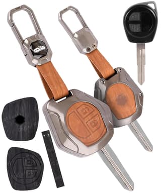 Car Key Cover for Maruti Suzuki S-Presso,Swift,SX4,DZire,Ignis,Alto,Vitara Brezza,Celerio,Ertiga,Ciaz,SCross,Baleno,Ritz 2-Button Key (2 in 1 Dual Leather Metal (Black & Brown))