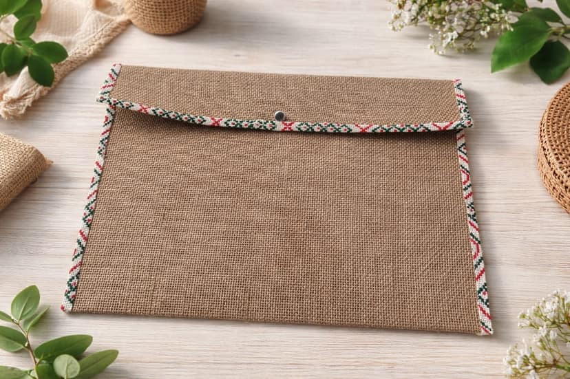Handcrafted Jute Pouch with Beaded Border - Eco-Friendly & Versatile