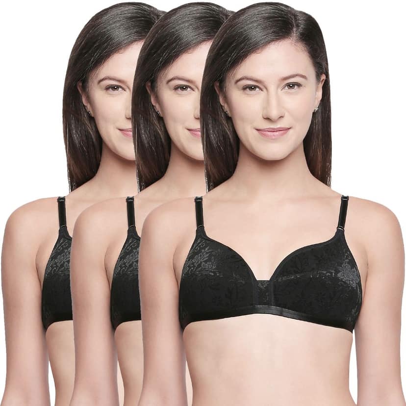 Bodycare Cotton Lightly Padded Non wired Tshirt Bra-Pack of 3