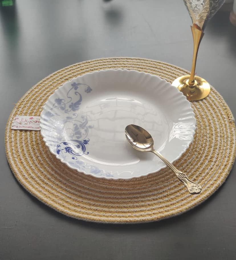 Round table mats cotton placemats (pack of 1) | Dining table mats 14", Heat Resistant, Reversible Use (Yellow) by Bulky Santa view 2