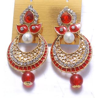 Women Jewellery Royal Designer Golden RED Traditional Kundan Girls Earrings