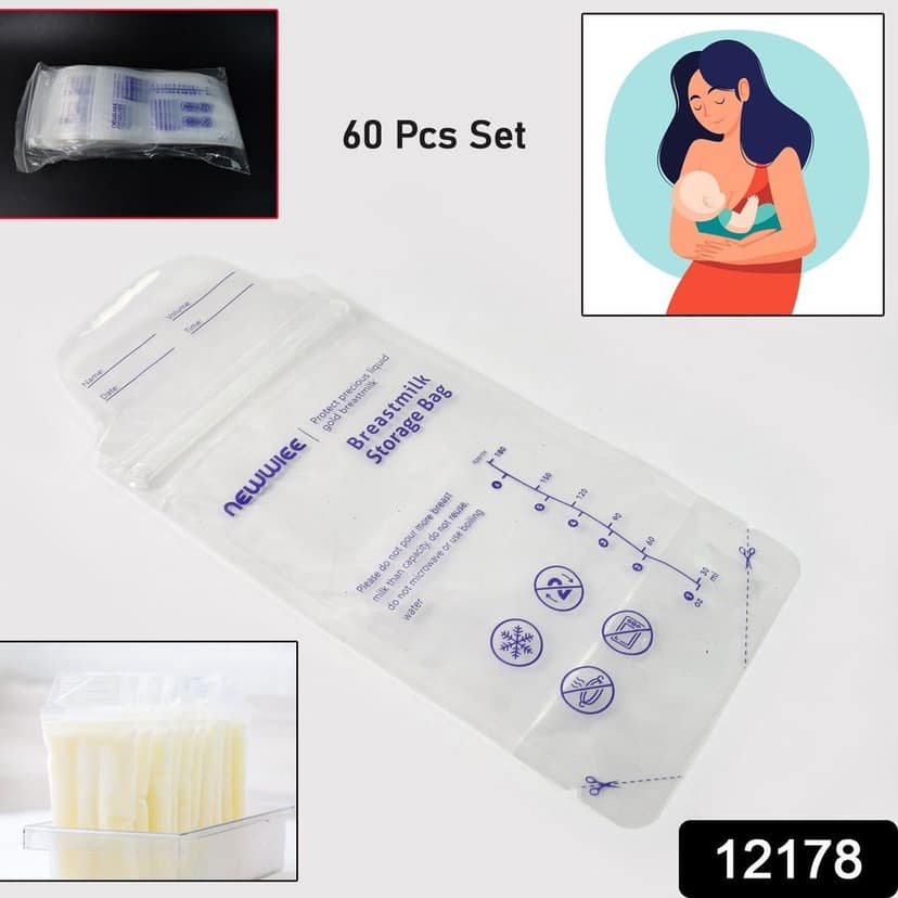 Breastmilk Storage Bags, Double Zipper Seal (60 Pcs Set) view 2