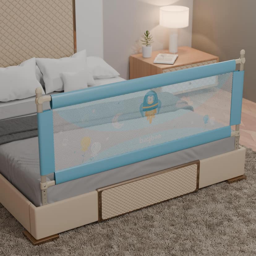 BAYBEE Baby Bed Rail Guard (150x63cm), Bedrail for Baby Toddlers Safety, Portable Kids Bedrail Safeguard Fence with Adjustable Height | Foldable Single Side Bed Protector for Newborn Babies (Blue) BAYBEE Baby Bed Rail Guard (150x63cm), Bedrail for Baby T