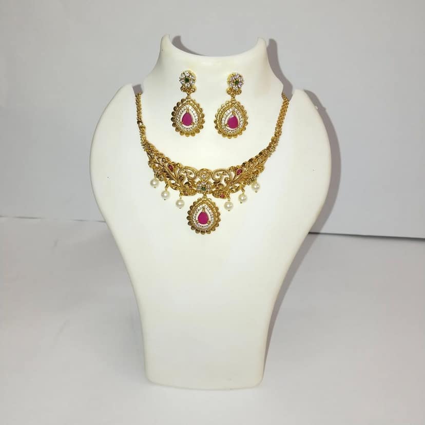 Indian Traditional Gold Plated Kundan Meenakari Pearl Necklace Set