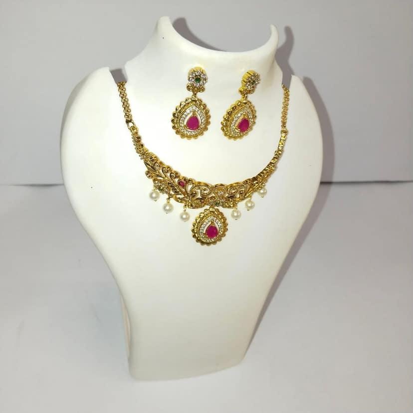Indian Traditional Gold Plated Kundan Meenakari Pearl Necklace Set view 2
